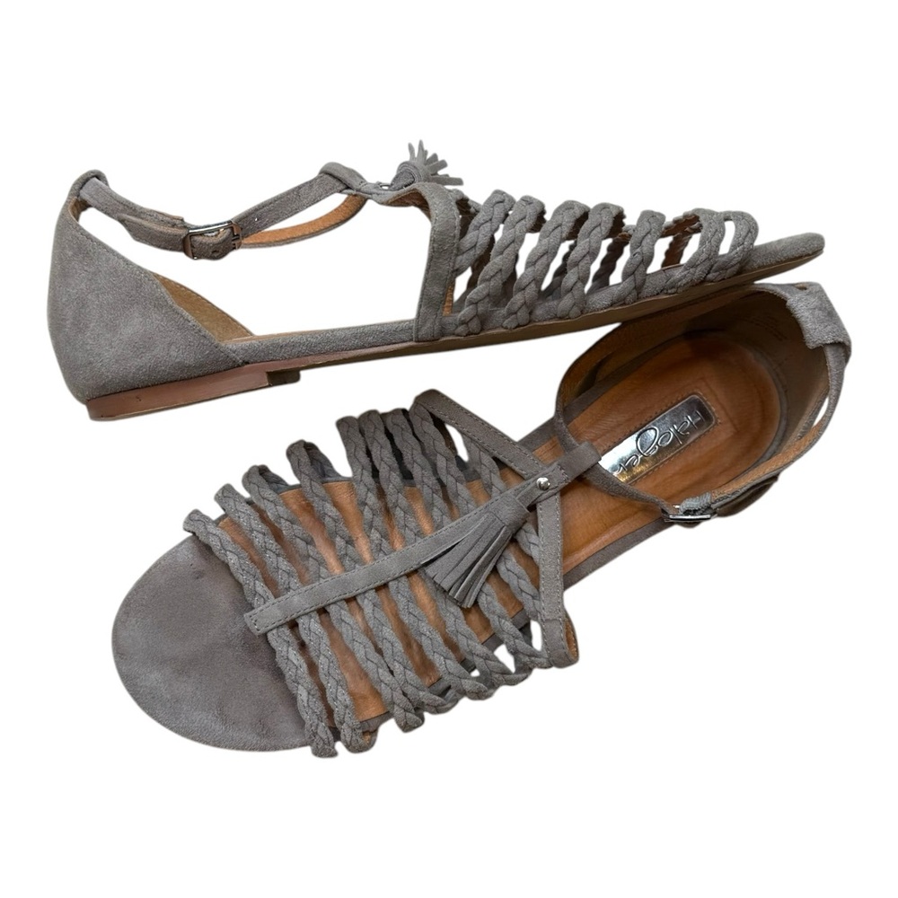 HALOGEN Sandals Caged Suede Gray Tassel Braided 9